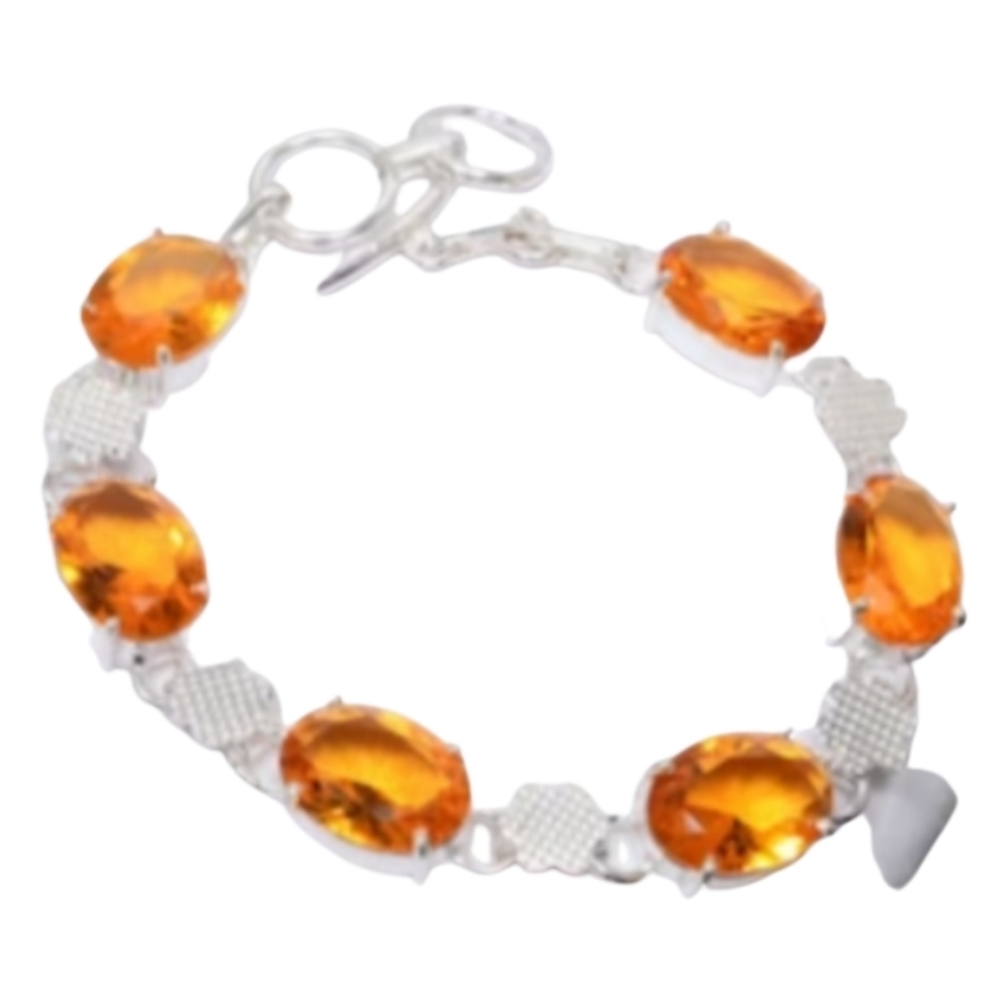 Citrine + Sterling Silver Chain Toggle Bracelet, up to 8"